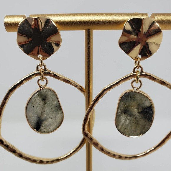 Hoop Dangle Gold Tone Agate Fashion Boho Earrings - Picture 4 of 7